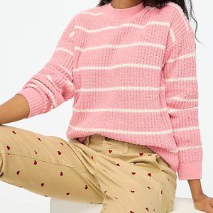 J.Crew Extra Soft Chenille Pullover Sweater Pink White Stripe Size Small